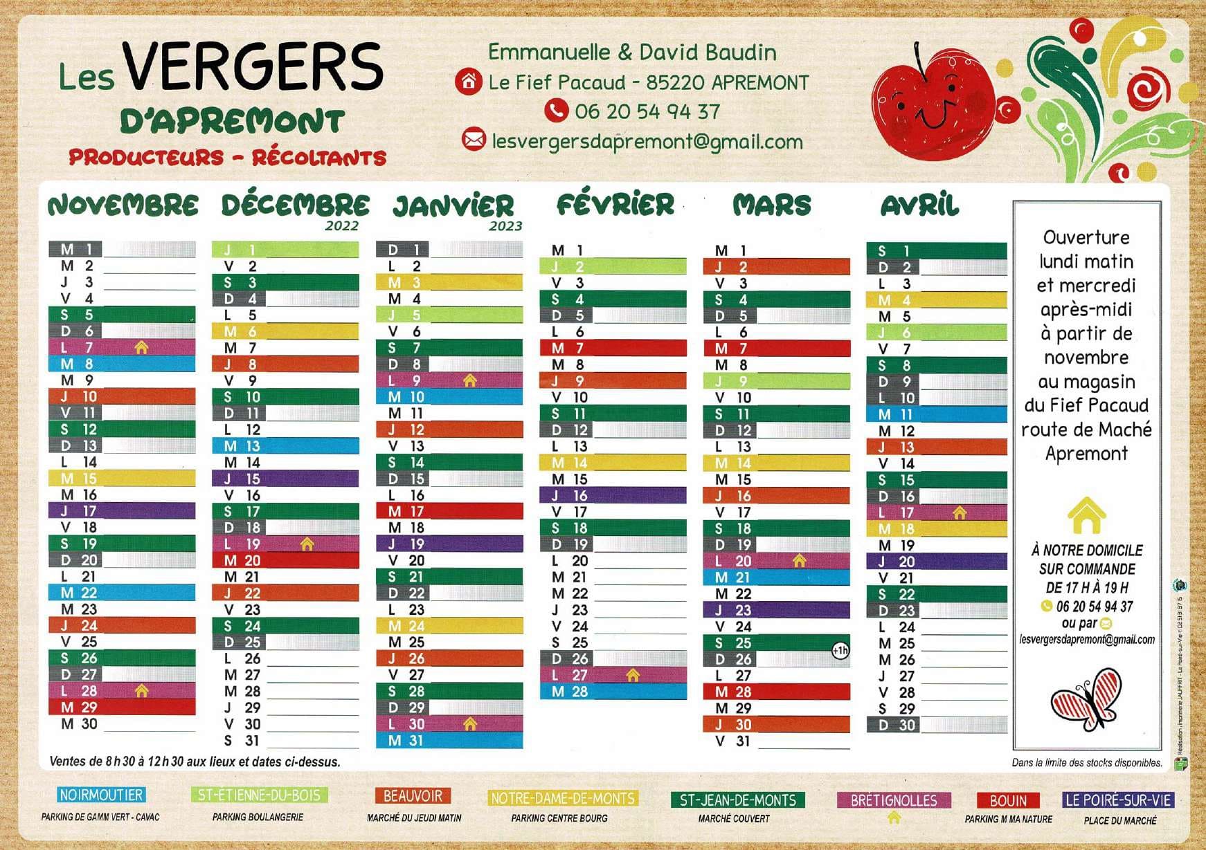 planning des marchés de vendée ou sont présents les vergers d'apremont