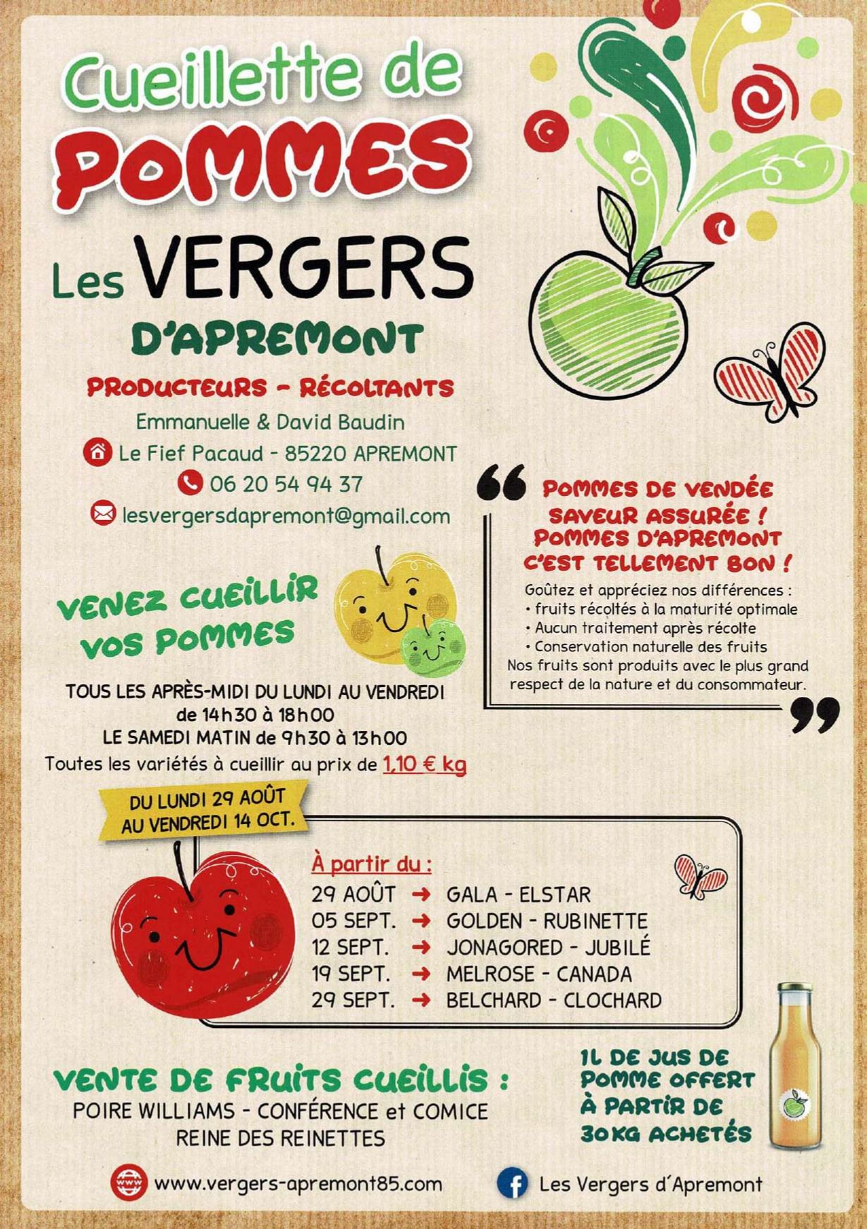 Calendrier et informations sur les cueillettes de pommes au verger d'apremont